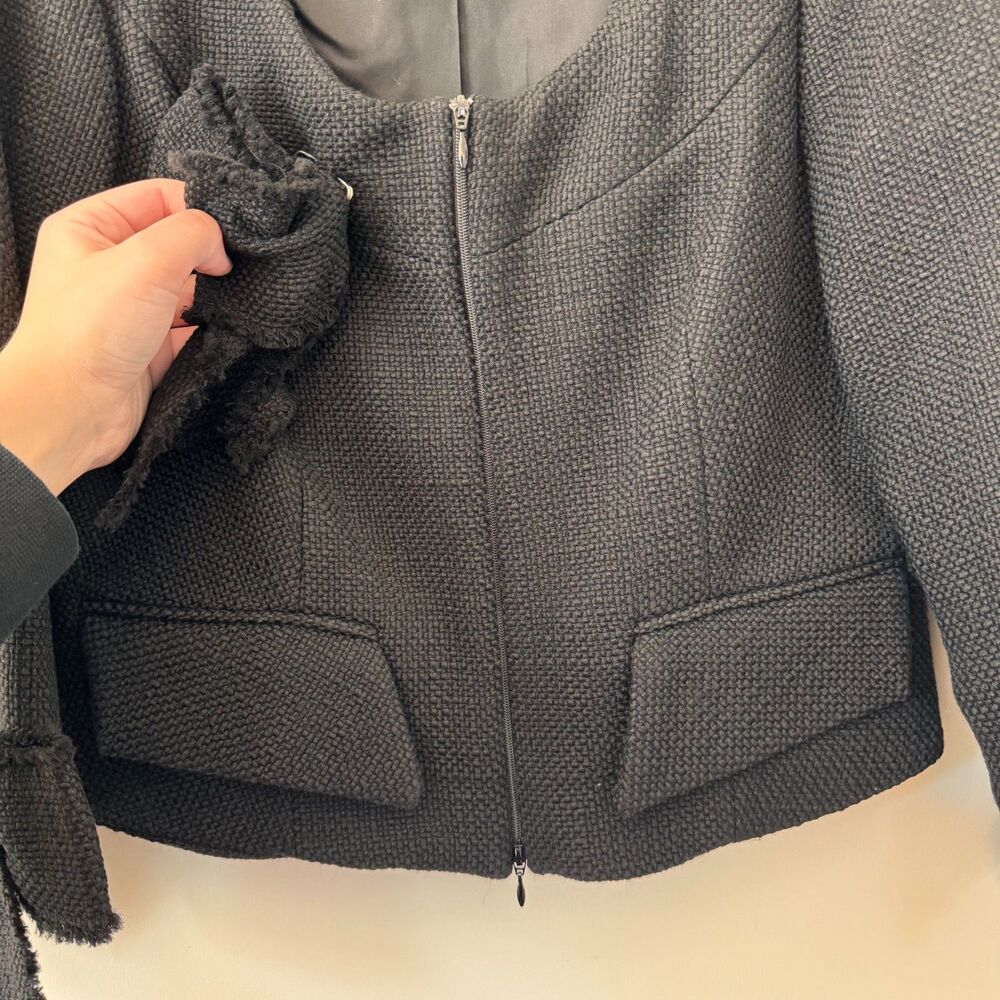 Anne Fontaine Alena Black Bow Tweed Jacket Size 10 - Picture 3 of 6
